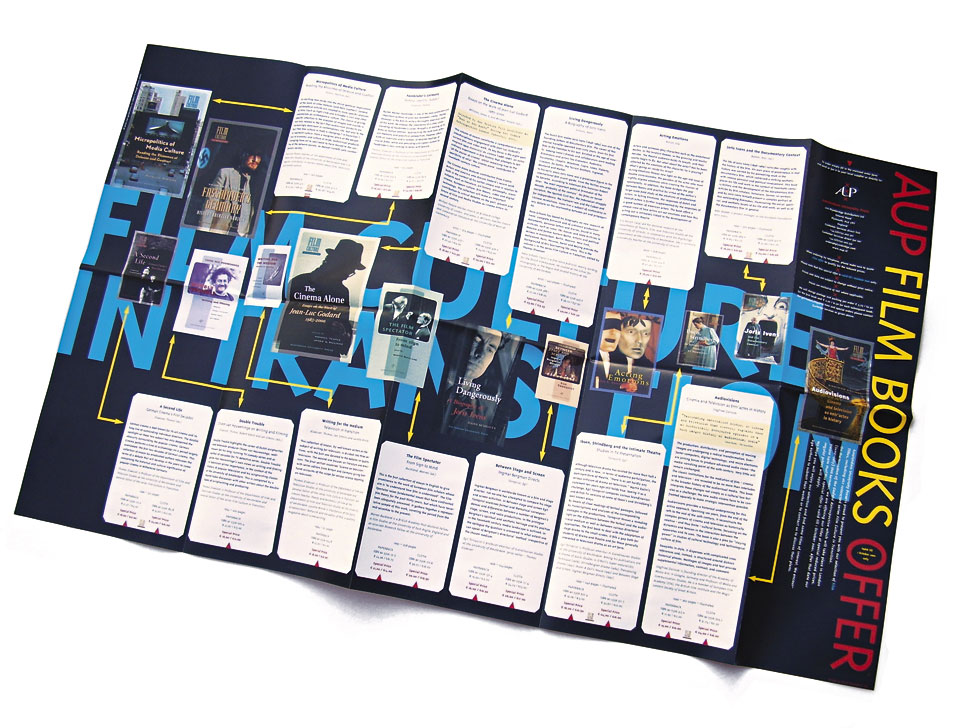 AUP Film Books Offer, folder in de vorm van een affiche, voor Amsterdam University Press - Grafisch ontwerp van Erik Cox