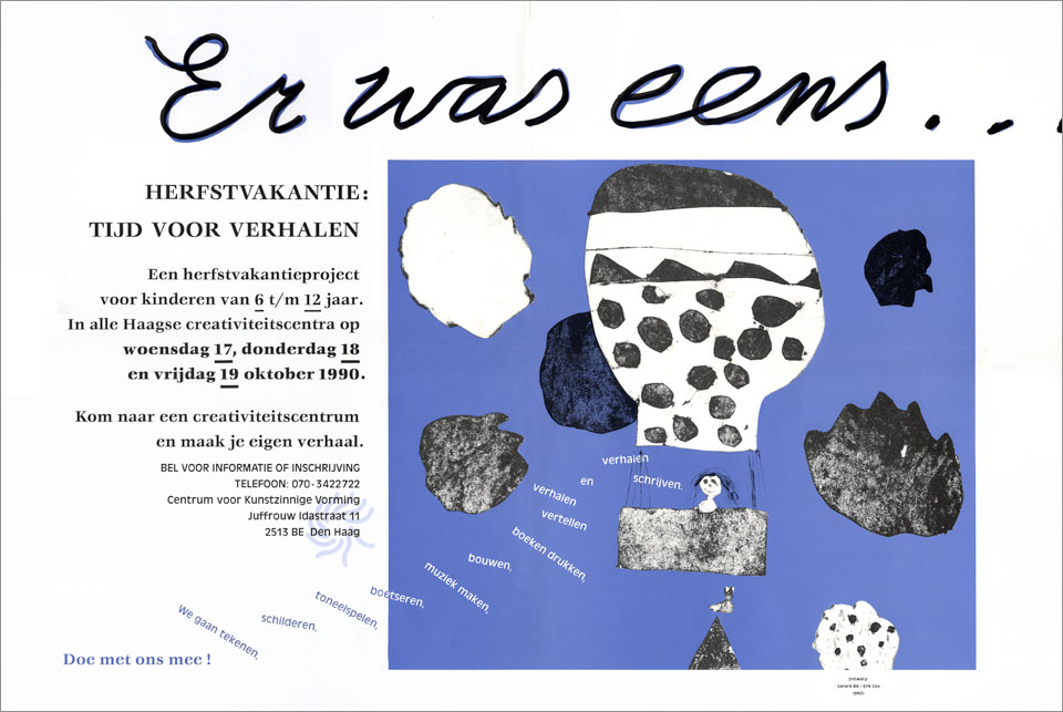Affiche voor een herfstvakantieproject van het CKV, Centrum voor Kunstzinnige Vorming in Den Haag (1990) - Grafisch ontwerp: Gerard Bik en Erik Cox