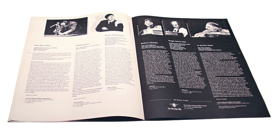 Spread uit het magazine van het Samuel Beckett Festival, Den Haag - Foto: van Rosemarie Clausen - Omslag en binnenwerk: Erik Cox