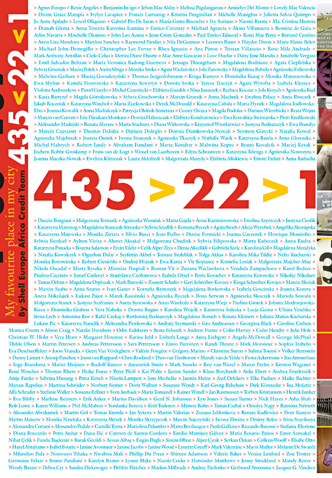 Cover for ‘Project 435>22>1: My favourite place in my city’ - A project for and by the Shell Europe Africa Credit Team - Privately published in 2013 by Shell Downstream Services International B.V. The Netherlands - Project concept, coordination & graphic design: Erik Cox