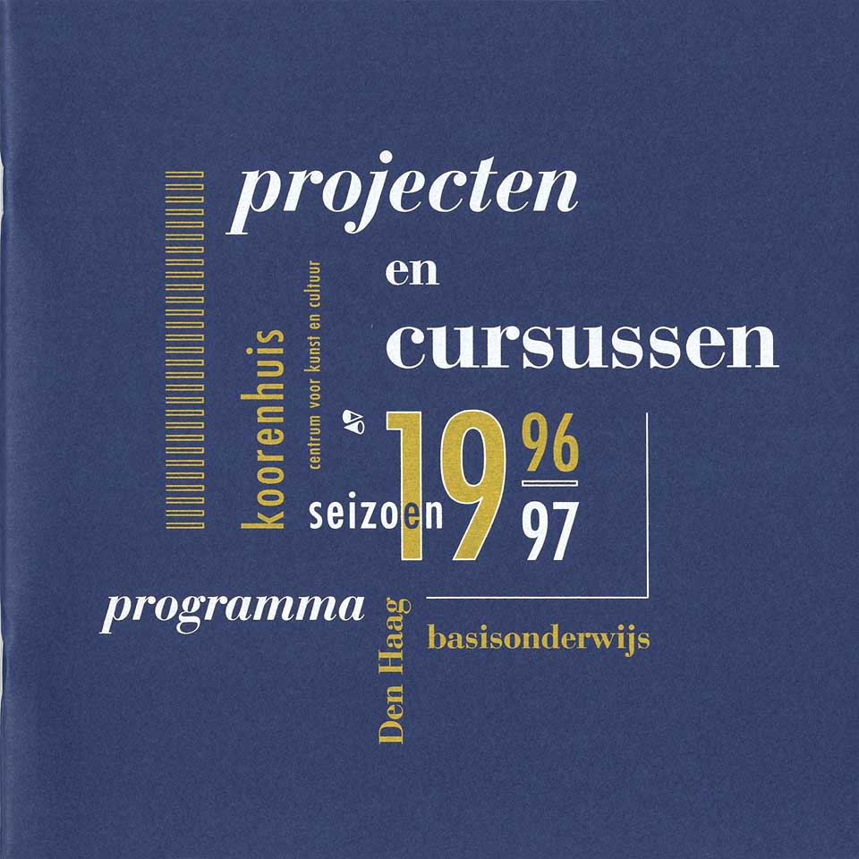 Koorenhuis, projecten & cursussen 1996-1997 - Uitgegeven door Koorenhuis, centrum voor kunst en cultuur in Den Haag - Ontwerp serieomslagen: Erik Cox